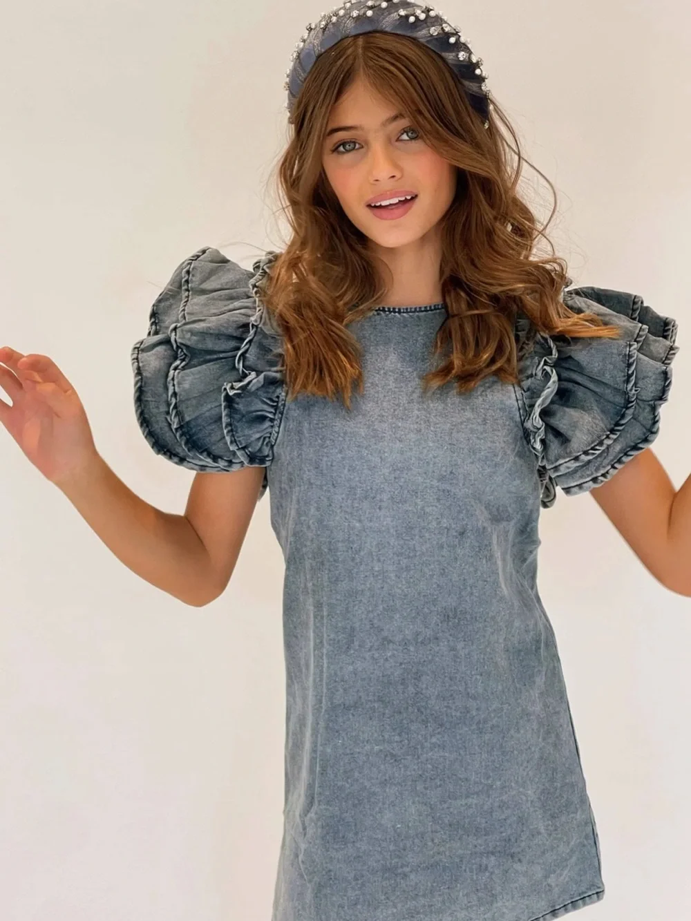Lola + The Boys DENIM RUFFLE DRESS